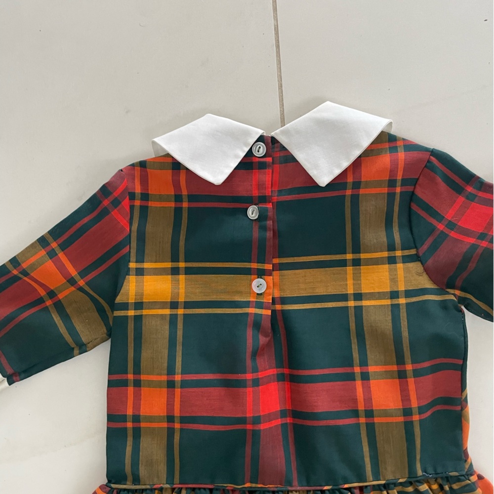 Vintage VTG toddler girls plaid collar drop waist dress - Picture 3 of 4